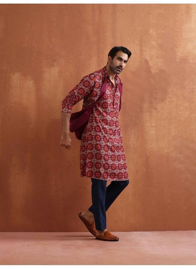 Men's Beige Printed Kurta