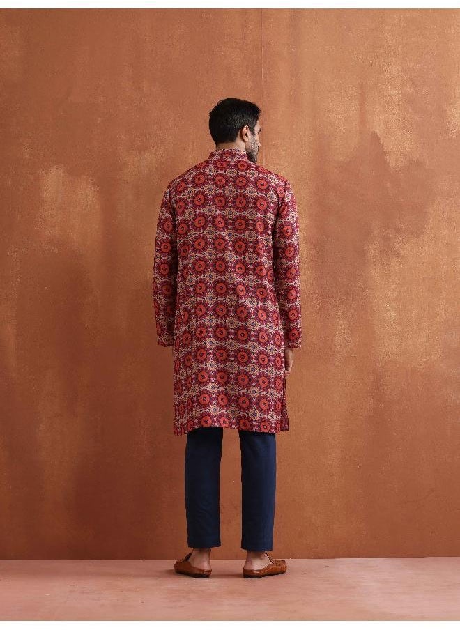Men's Beige Printed Kurta