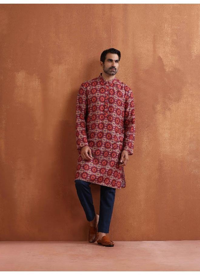 Men's Beige Printed Kurta