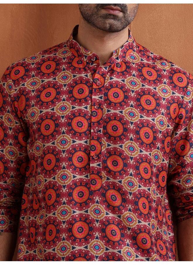 Men's Beige Printed Kurta