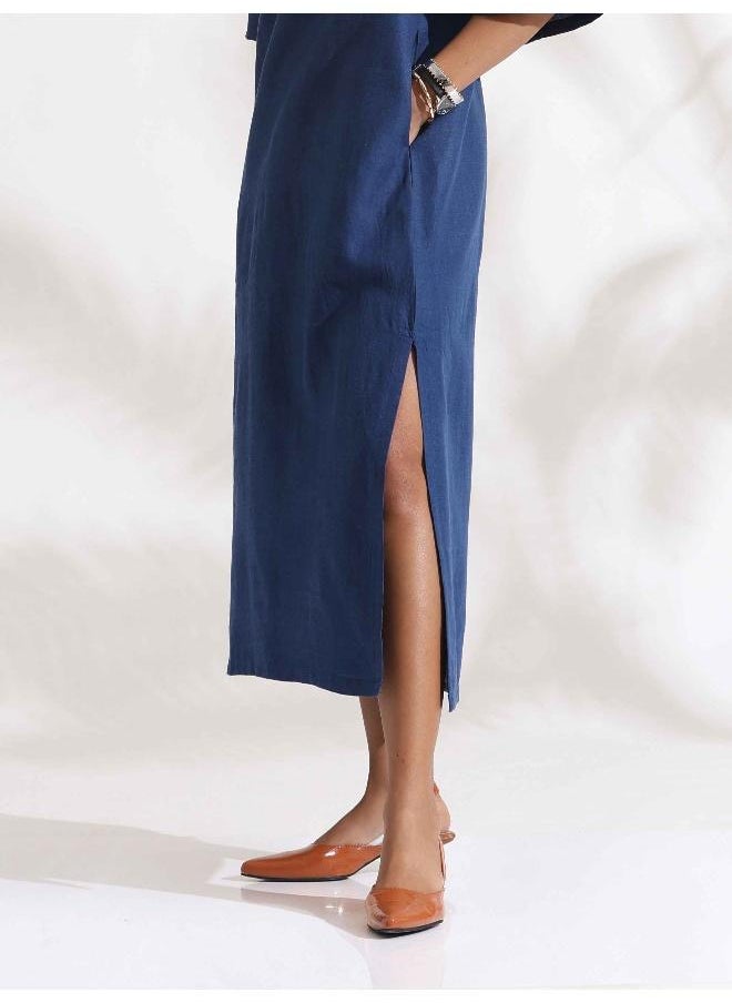trueBrowns Blue Slub Dress