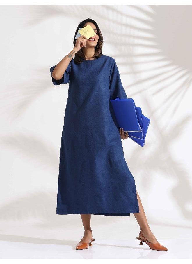 trueBrowns Blue Slub Dress