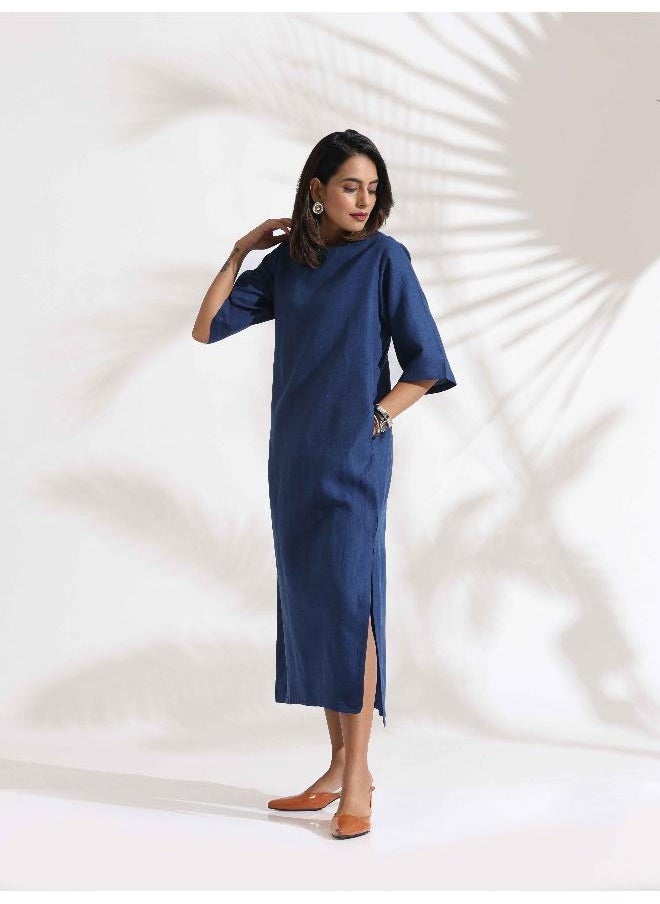 trueBrowns Blue Slub Dress