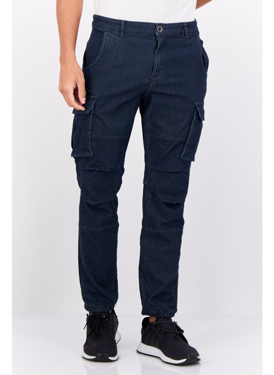 Men Regular Fit Solid Stretchable Denim Jeans, Navy