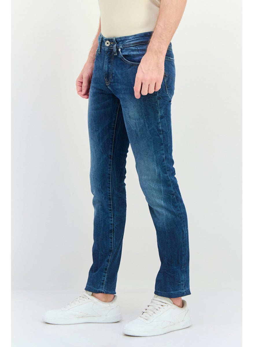 Men Slim Fit Washed Stretchable Denim Jeans, Blue