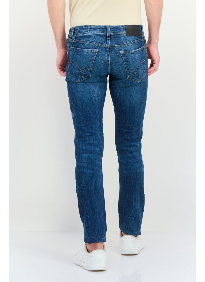 Men Slim Fit Washed Stretchable Denim Jeans, Blue