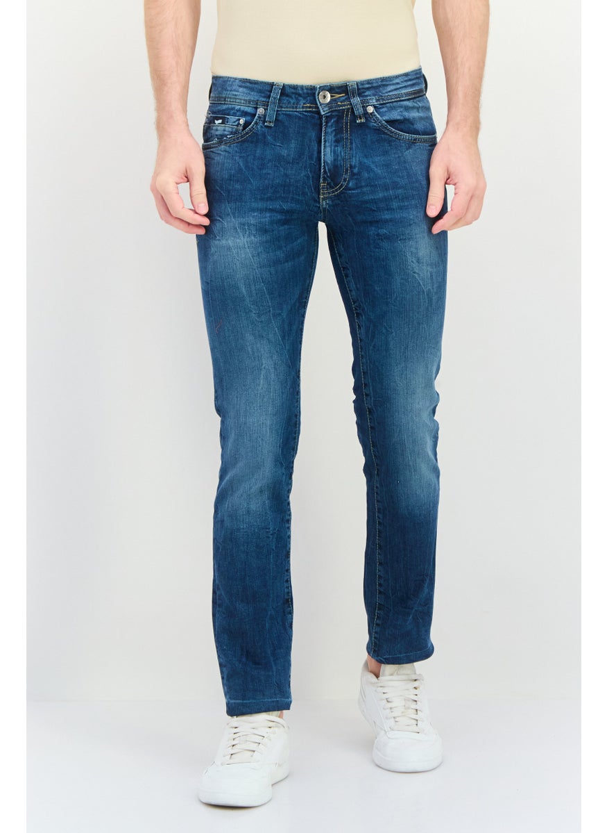 Men Slim Fit Washed Stretchable Denim Jeans, Blue
