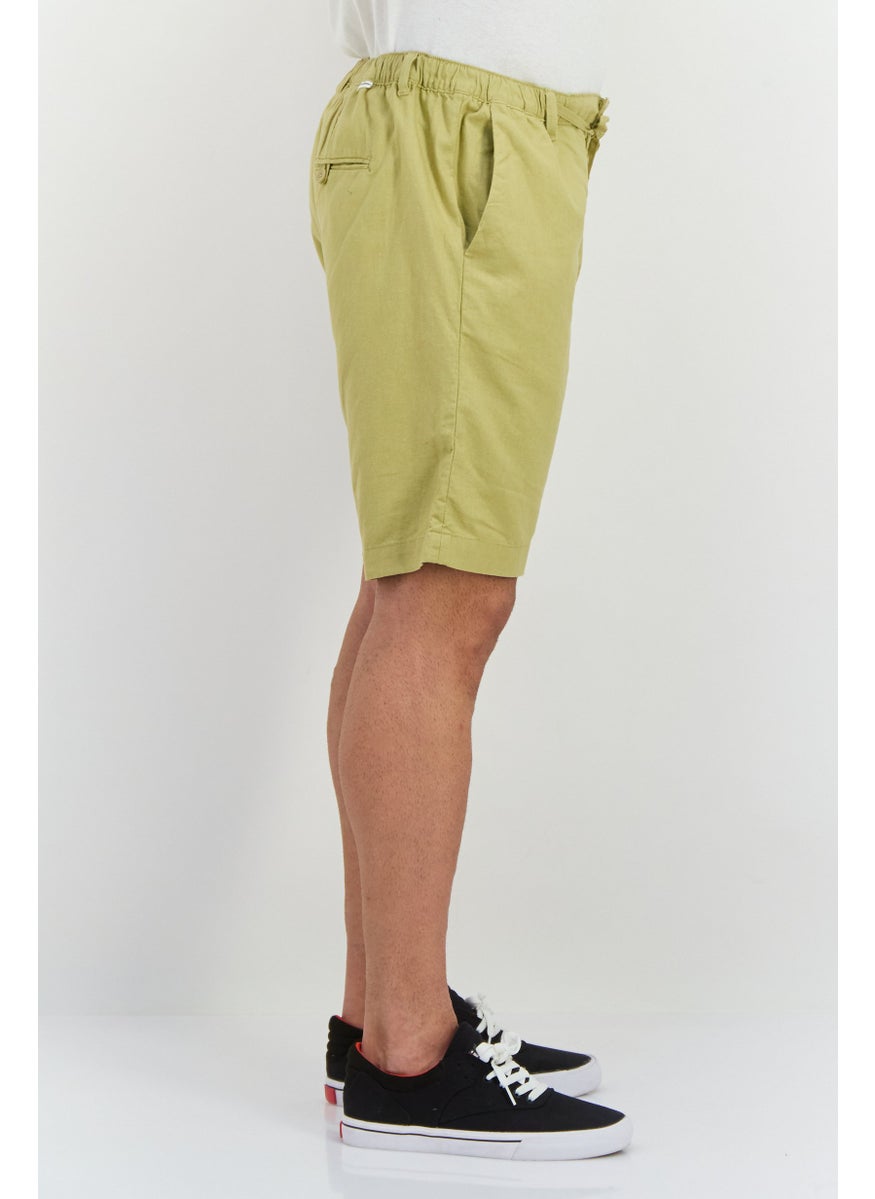 Men Regular Fit Plain Chino Shorts, Khaki