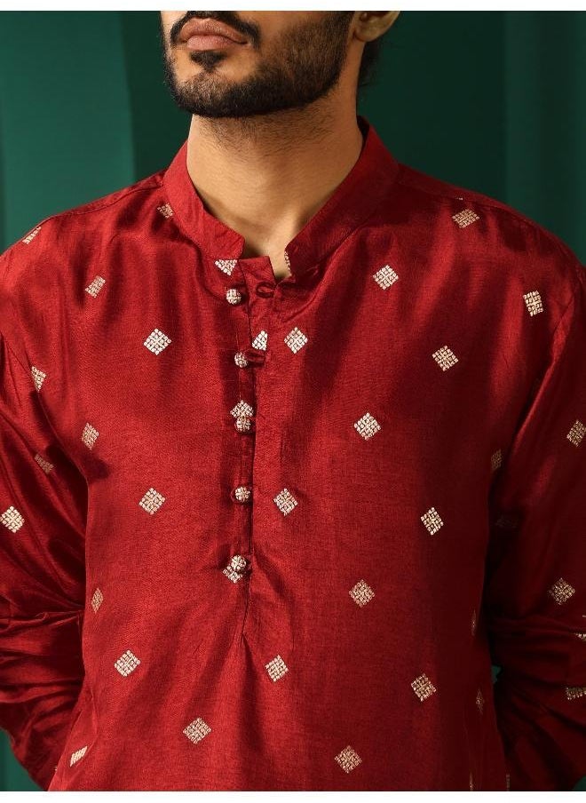trueBrowns Men's Maroon Diamond Viscose Silk Long Kurta