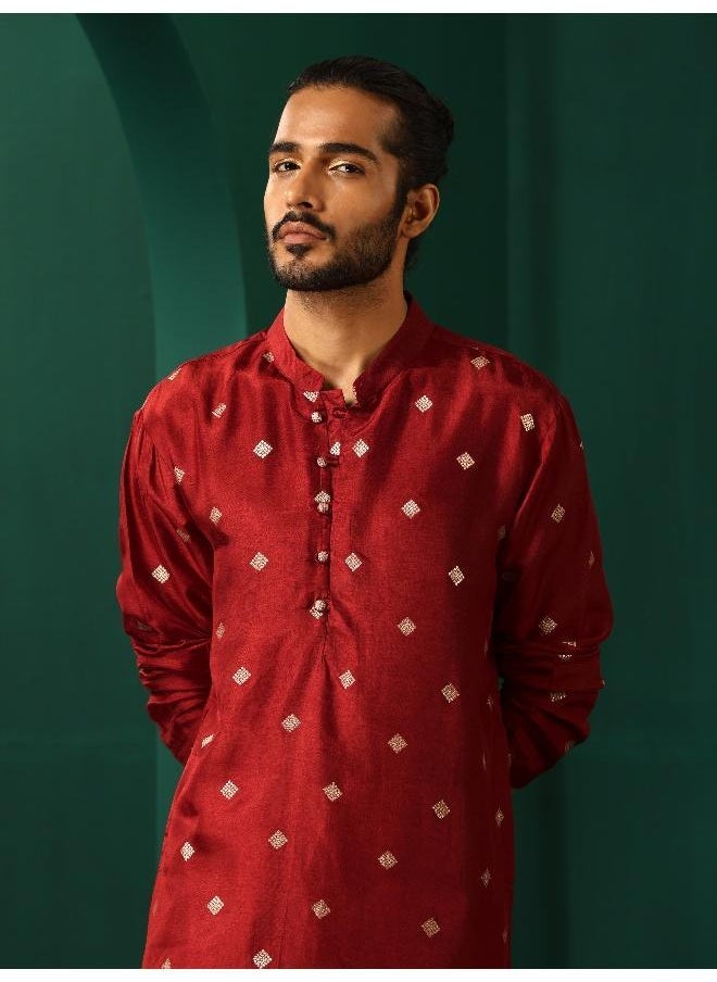 trueBrowns Men's Maroon Diamond Viscose Silk Long Kurta