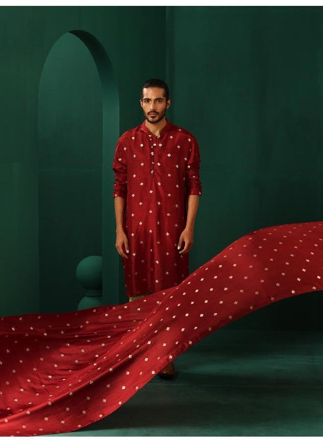 trueBrowns Men's Maroon Diamond Viscose Silk Long Kurta