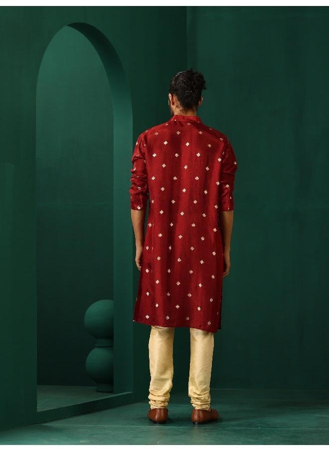 trueBrowns Men's Maroon Diamond Viscose Silk Long Kurta