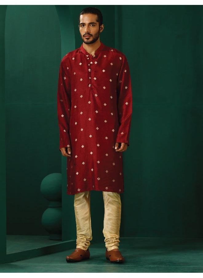 trueBrowns Men's Maroon Diamond Viscose Silk Long Kurta