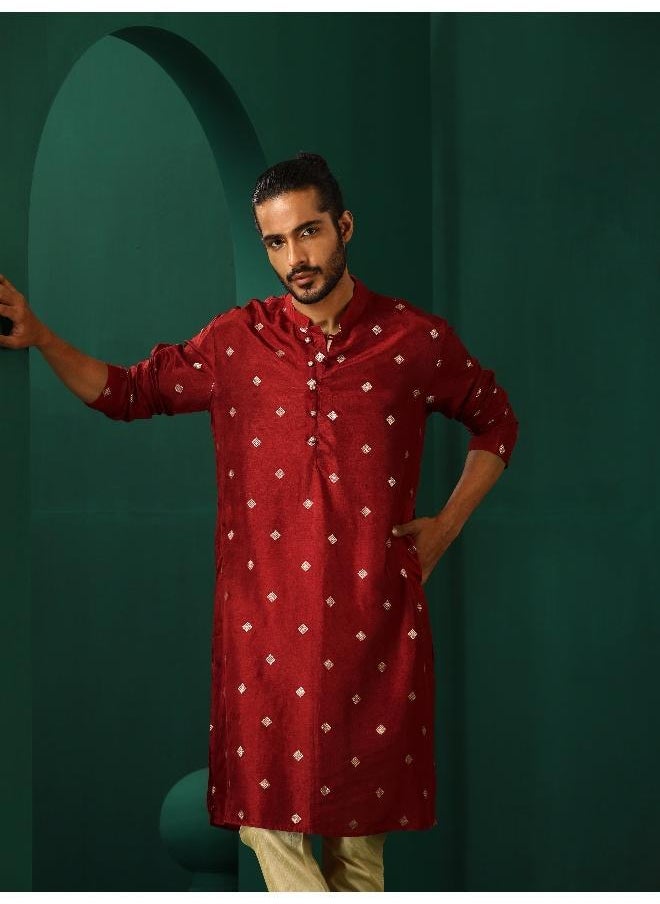 trueBrowns Men's Maroon Diamond Viscose Silk Long Kurta