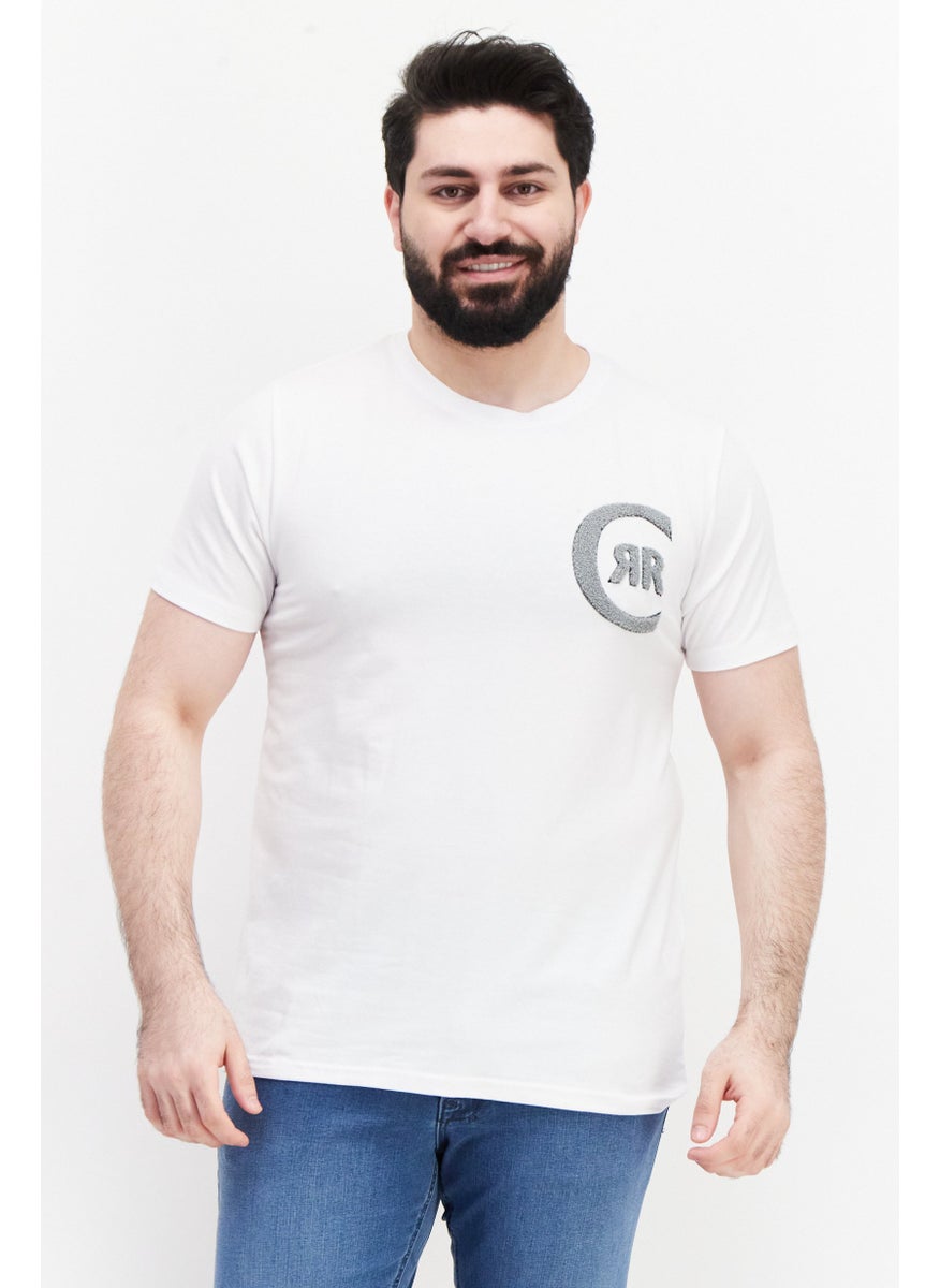 Men Round Neck Short Sleeve Brand Logo T-Shirts, White