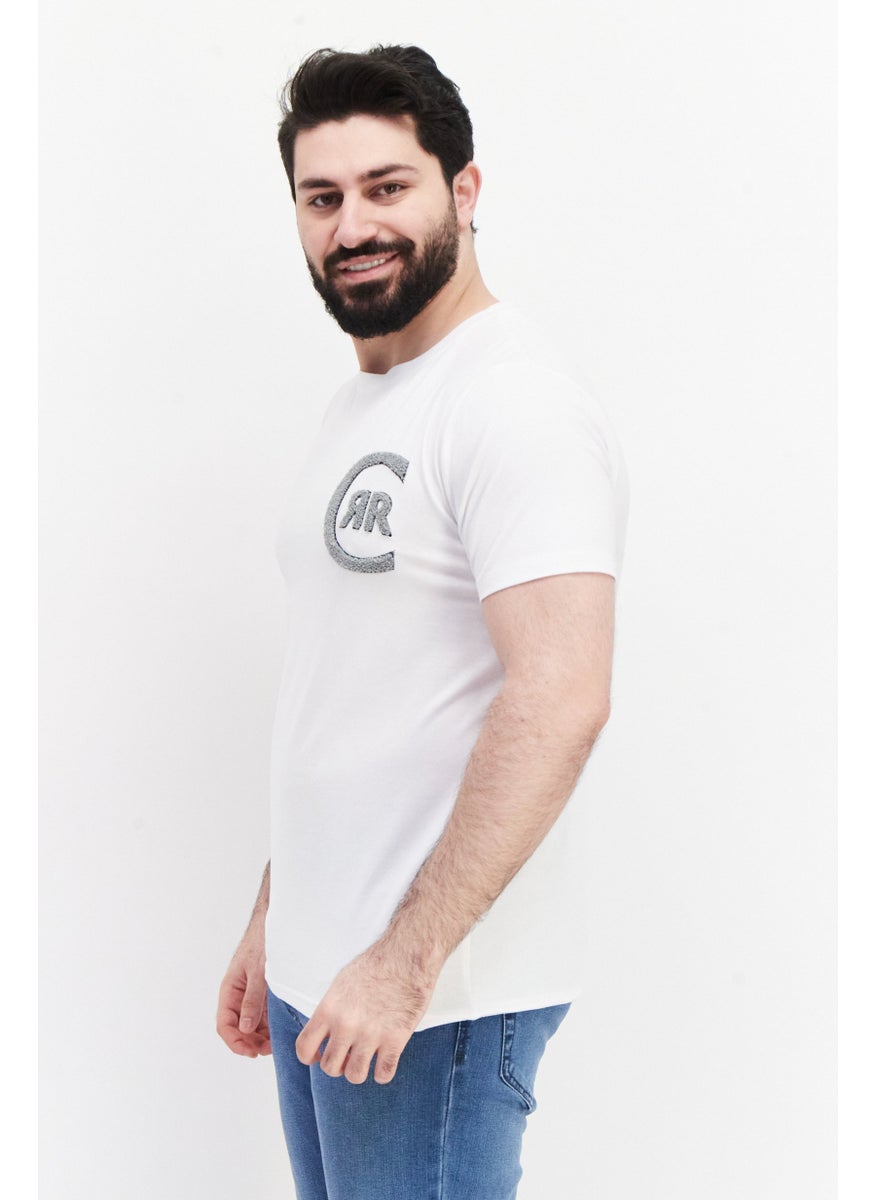 Men Round Neck Short Sleeve Brand Logo T-Shirts, White