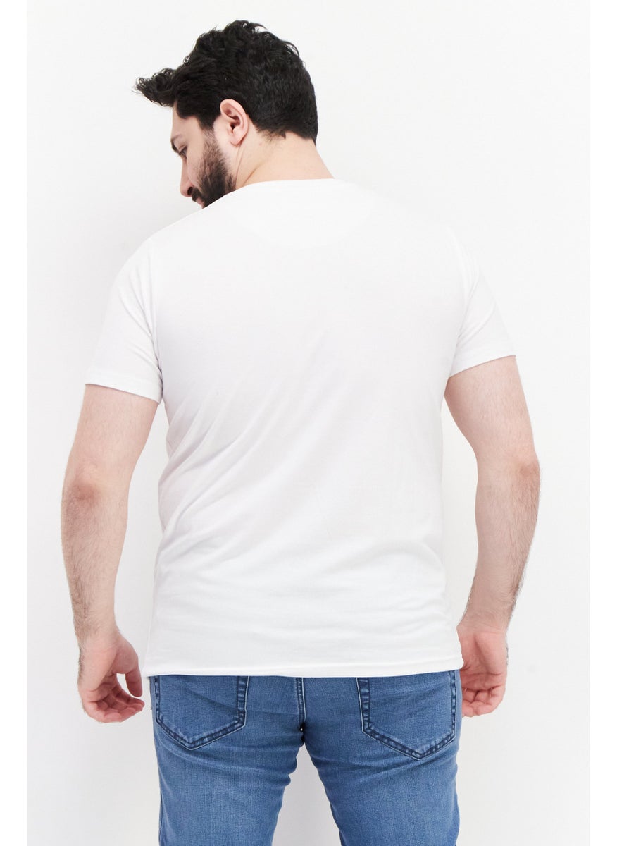 Men Round Neck Short Sleeve Brand Logo T-Shirts, White