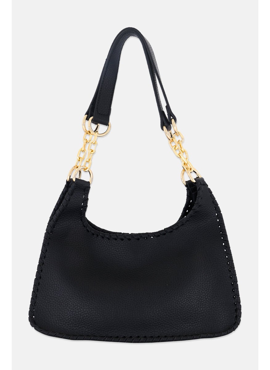Women Brand Logo Shoulder Bag 16 H x 30 L x 10 W cm, Black