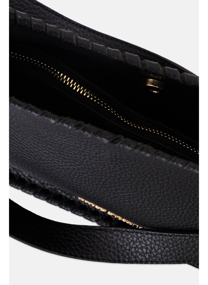 Women Brand Logo Shoulder Bag 16 H x 30 L x 10 W cm, Black