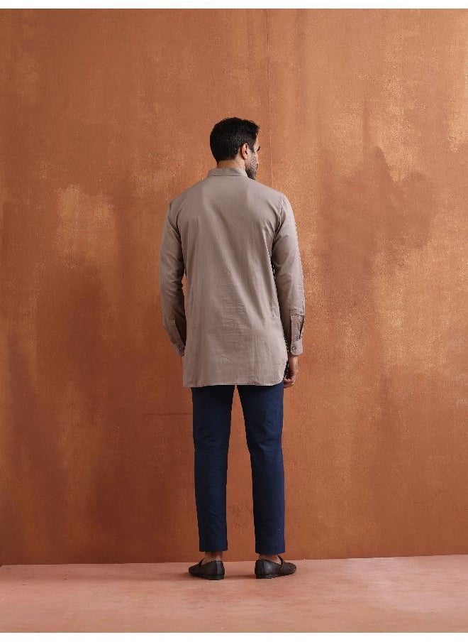 Men's Beige Cotton Short Kurta