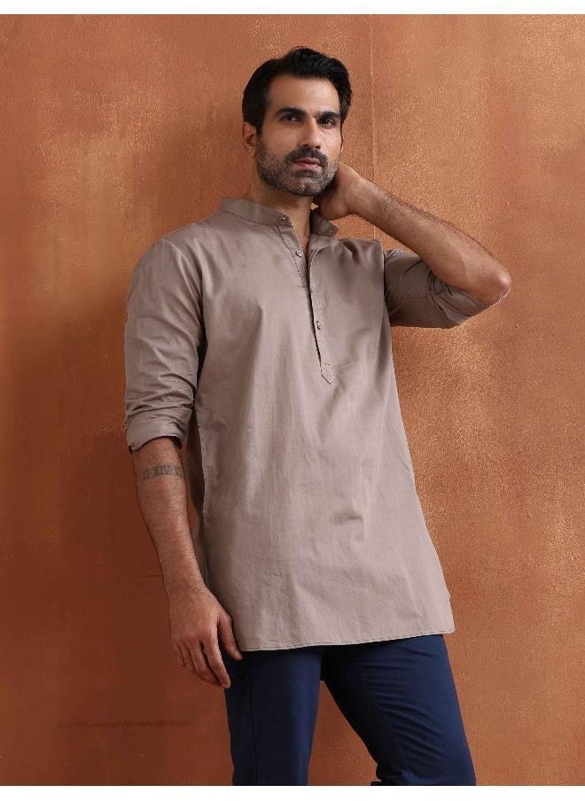 Men's Beige Cotton Short Kurta