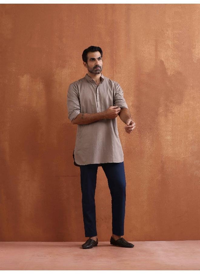Men's Beige Cotton Short Kurta