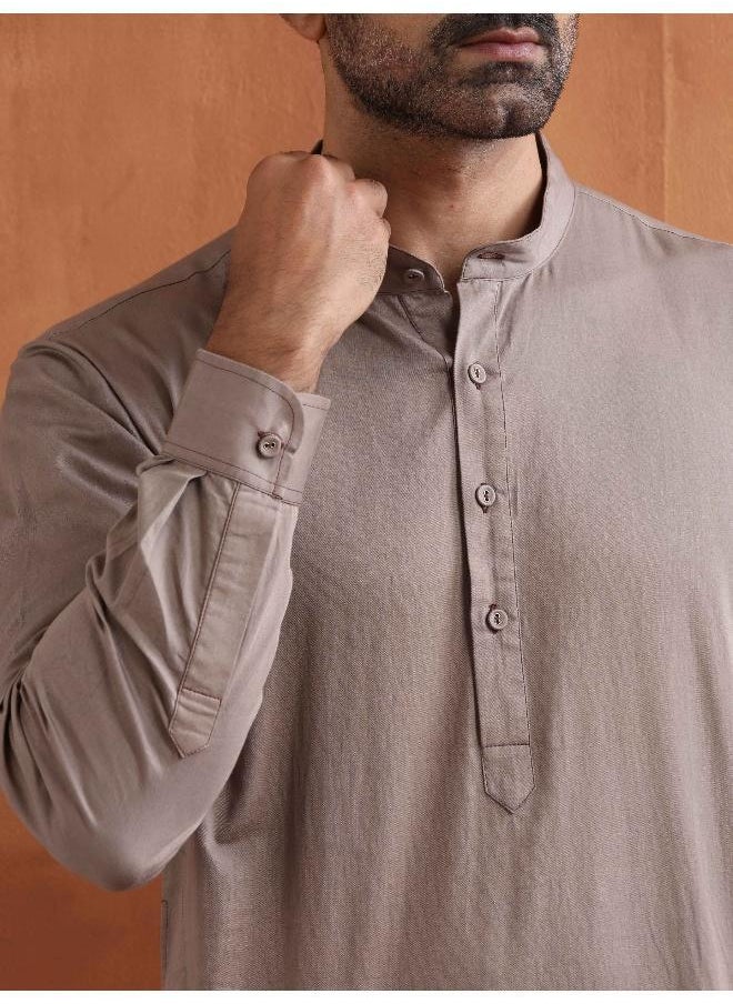 Men's Beige Cotton Short Kurta