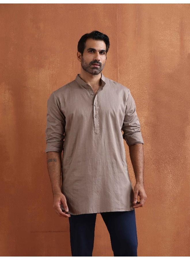 Men's Beige Cotton Short Kurta