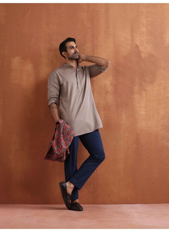 Men's Beige Cotton Short Kurta