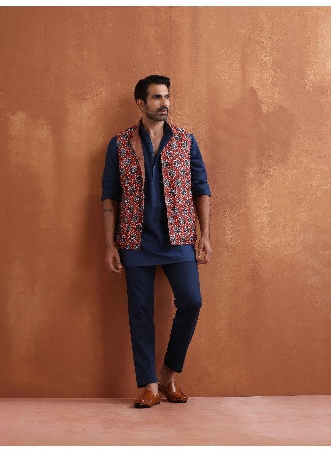 Men's Blue Cotton Short Kurta