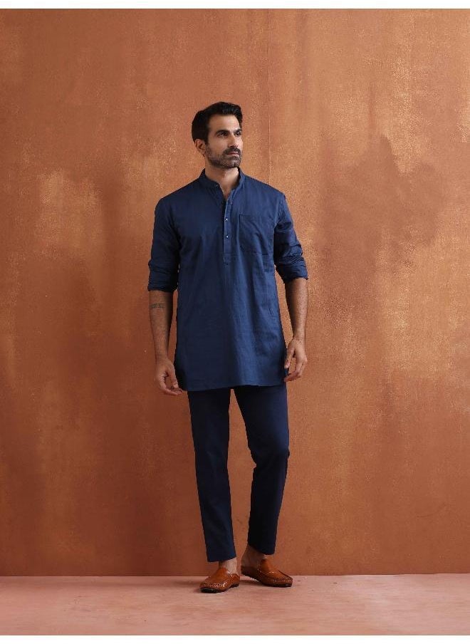 Men's Blue Cotton Short Kurta