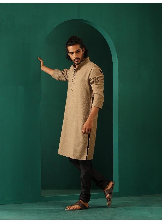 Men's  Beige Dobby Textured Kurta