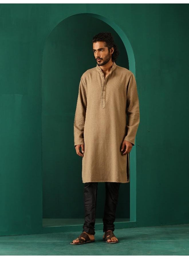 Men's  Beige Dobby Textured Kurta