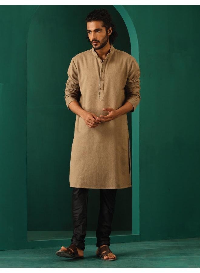 Men's  Beige Dobby Textured Kurta