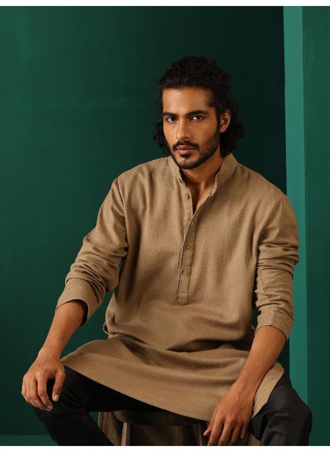 Men's  Beige Dobby Textured Kurta