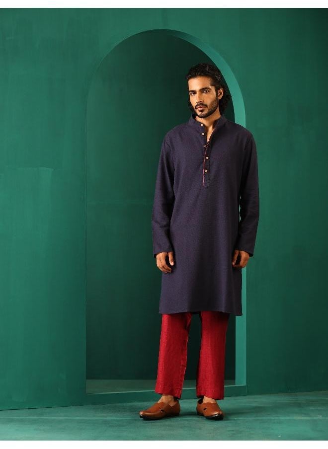 Men's Navy Dobby Textured Kurta