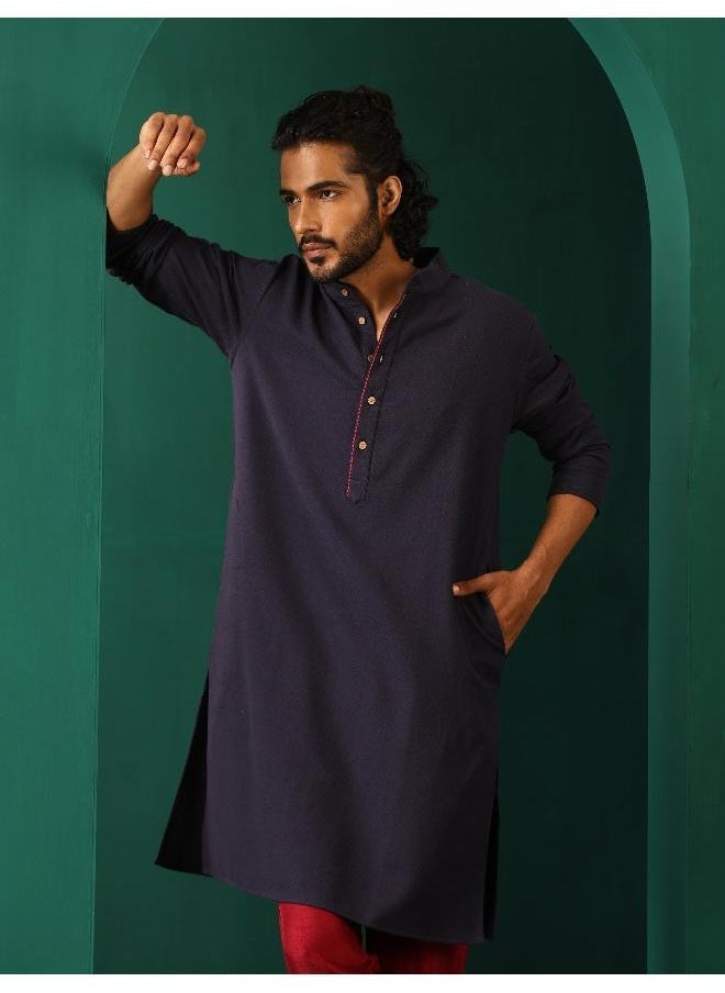 Men's Navy Dobby Textured Kurta