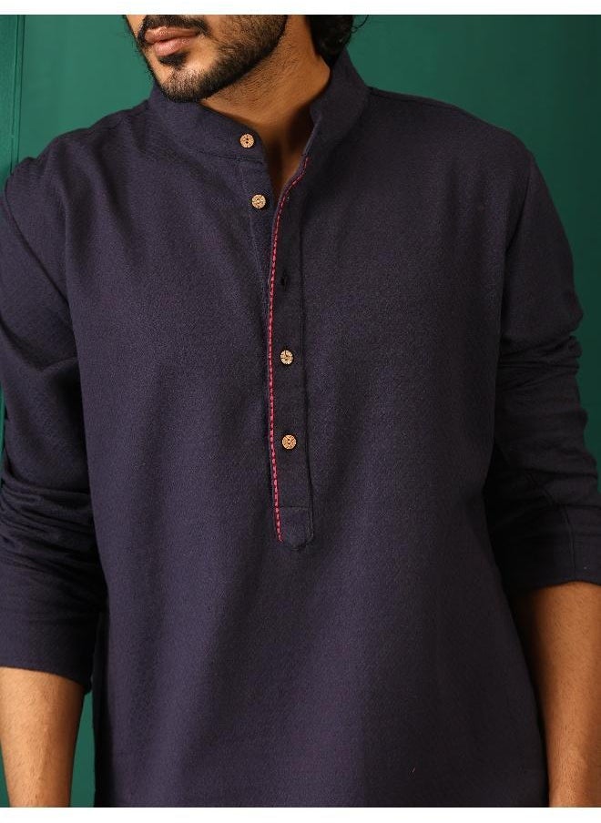 Men's Navy Dobby Textured Kurta