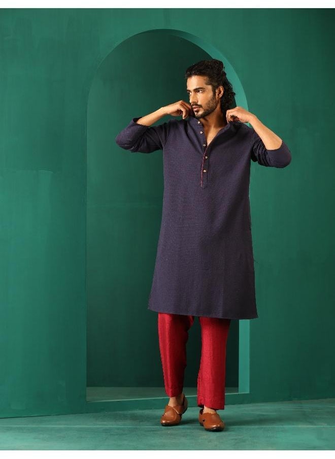 Men's Navy Dobby Textured Kurta