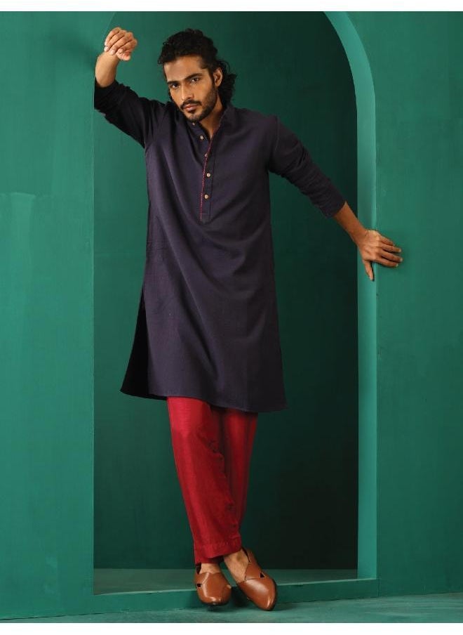 Men's Navy Dobby Textured Kurta