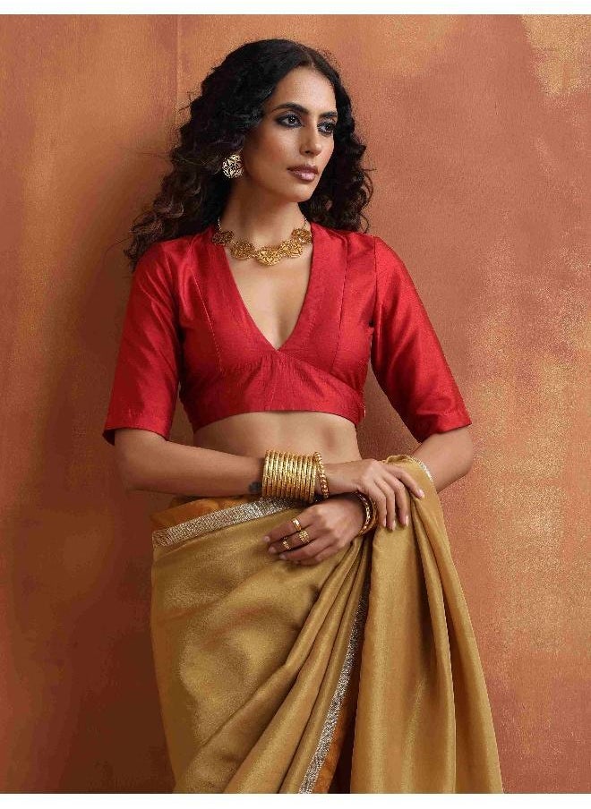 Red Silk V Neck Blouse