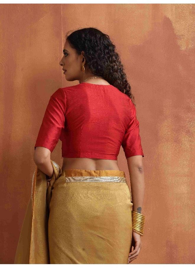 Red Silk V Neck Blouse