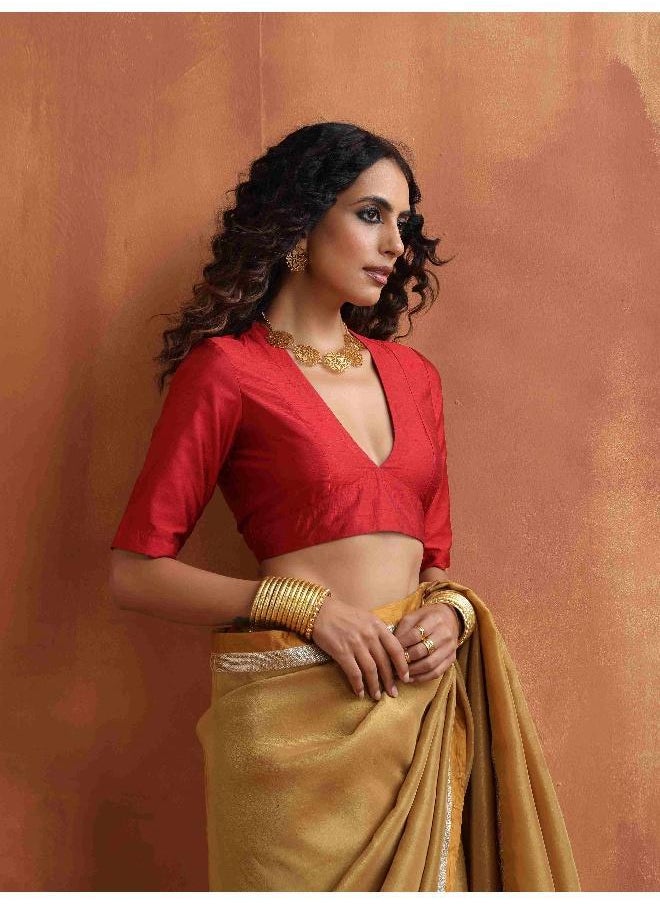 Red Silk V Neck Blouse