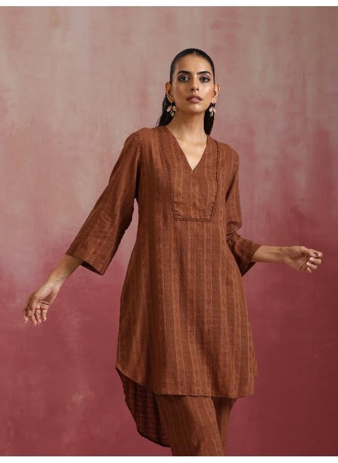 Brown Cotton Dobby Kurta Co-ord set
