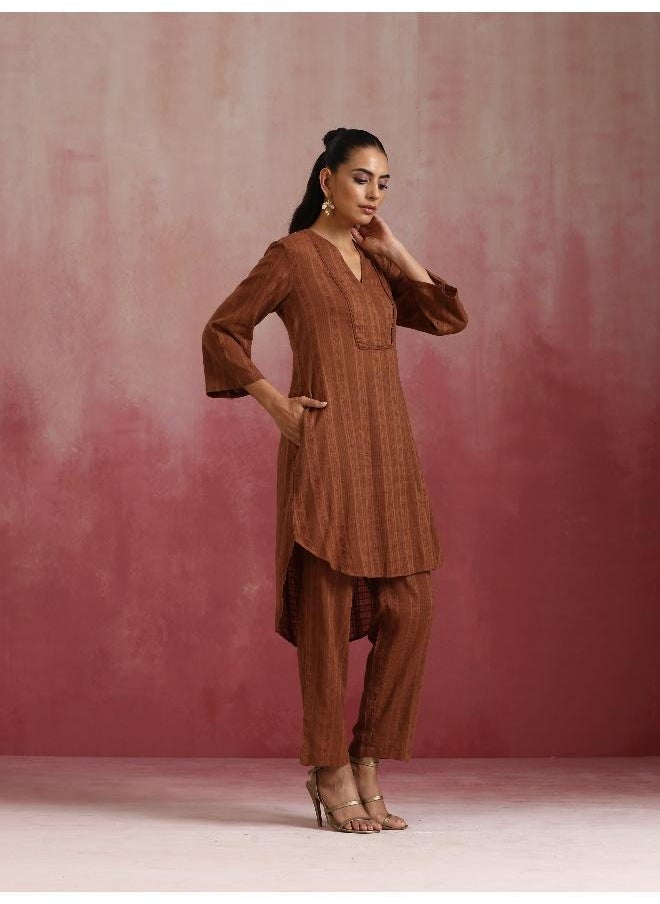 Brown Cotton Dobby Kurta Co-ord set