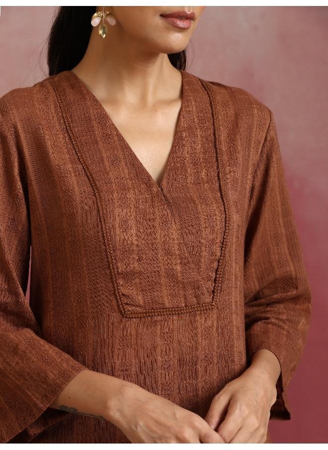 Brown Cotton Dobby Kurta Co-ord set