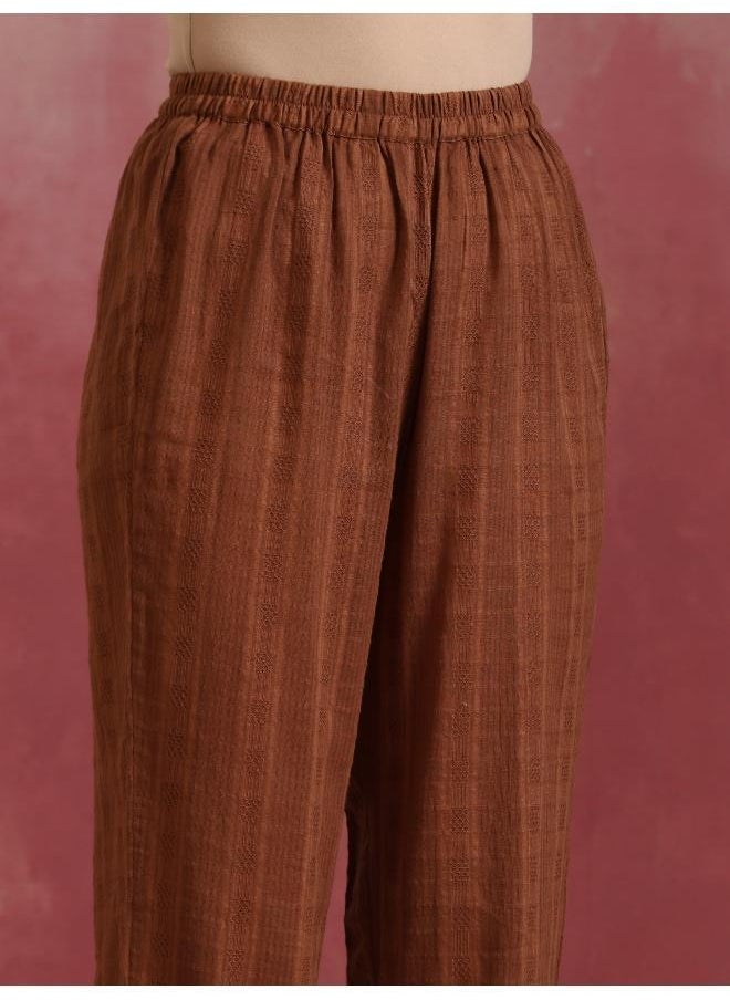 Brown Cotton Dobby Kurta Co-ord set