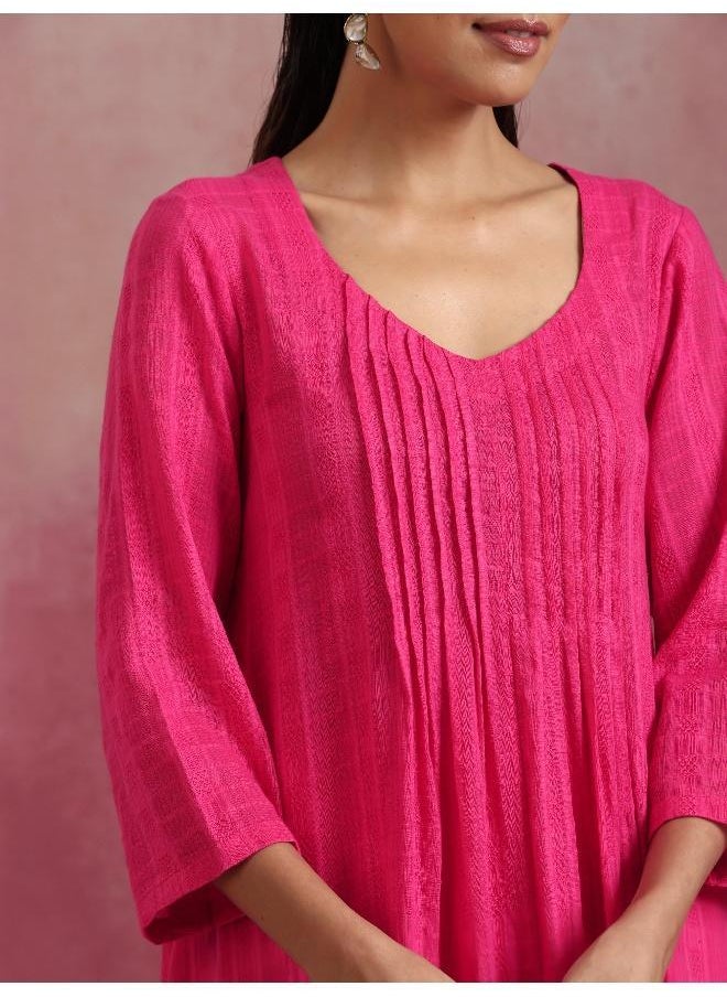 Pink Cotton Dobby Kurta Set