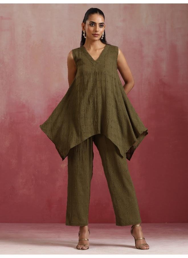 Olive Cotton Dobby Dobby Co-ord set