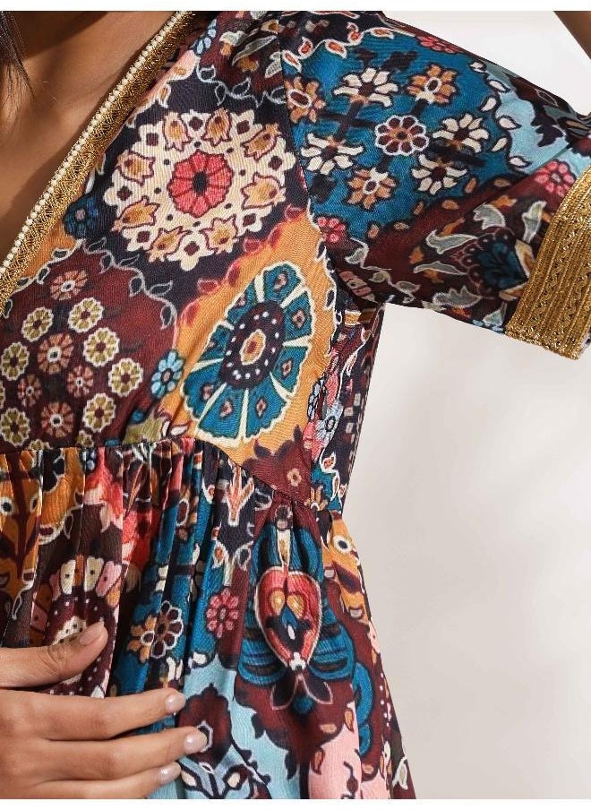 Brown Print Flared Co-ord Set